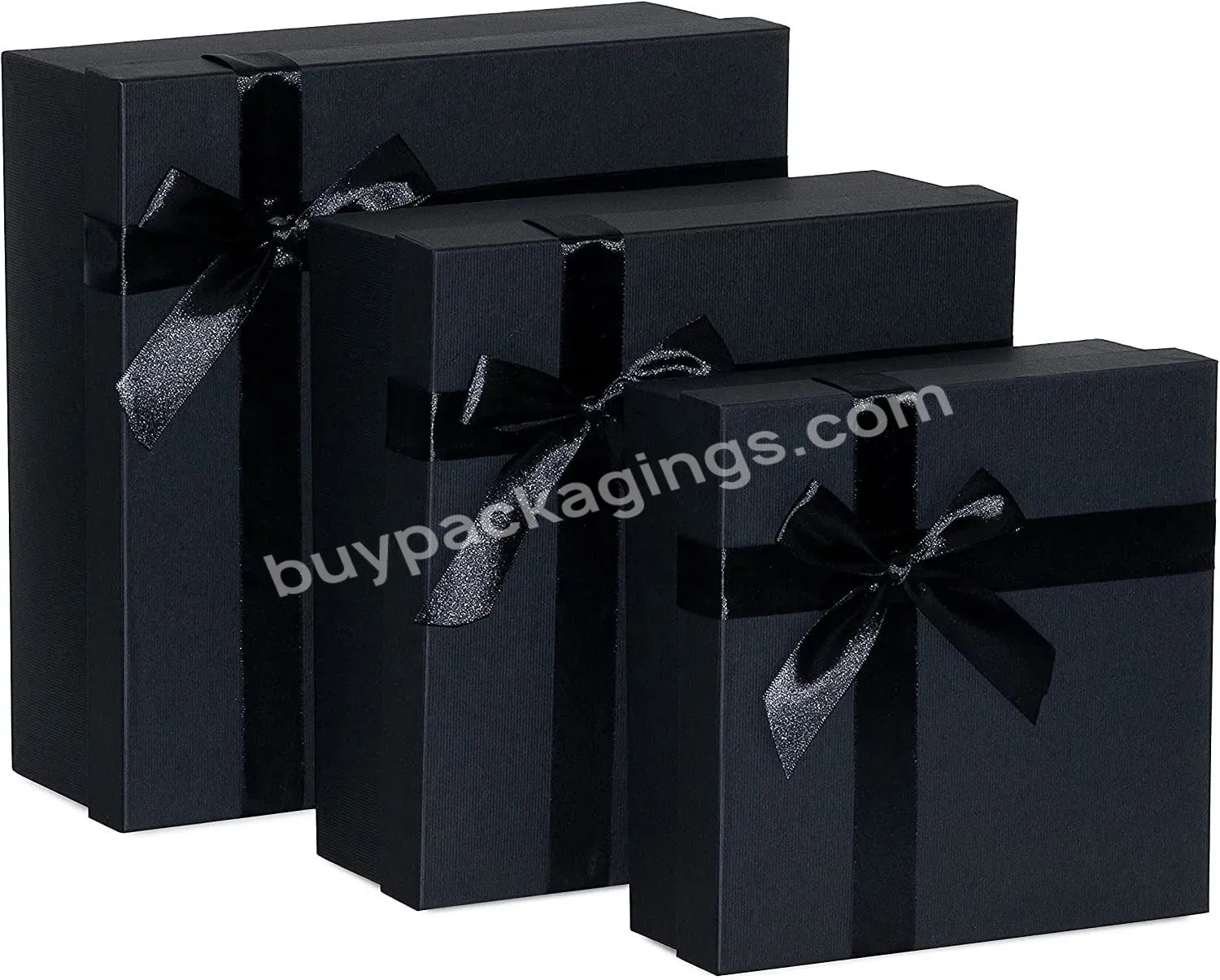 Luxury Black Gift Boxes Set With Elegant Ribbon Bows For Birthday Parties