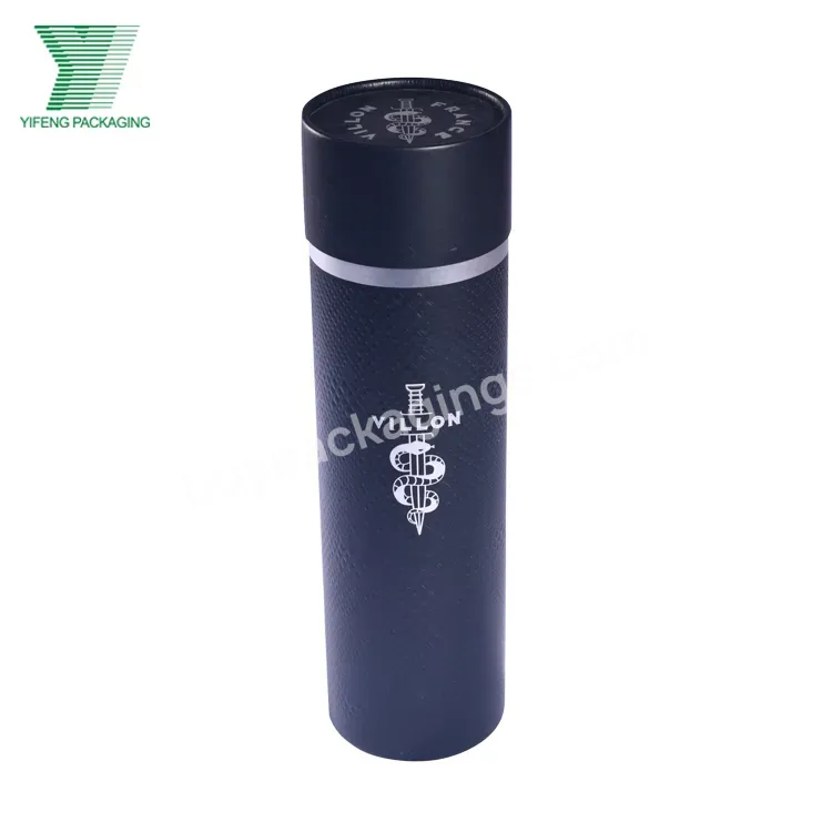 Luxury Custom Cylinder Solver Round Black Texture Cardboard Rigid Gift Packaging Paper Tube Box For Wine