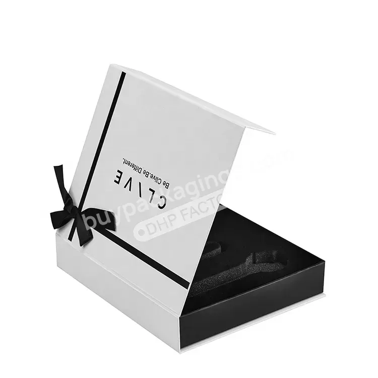 Luxury Custom Logo Magnetic Closure Hard Cardboard Sponge Mount Velvet Insert High End Watch Box Packaging With Black Bow Ribbon