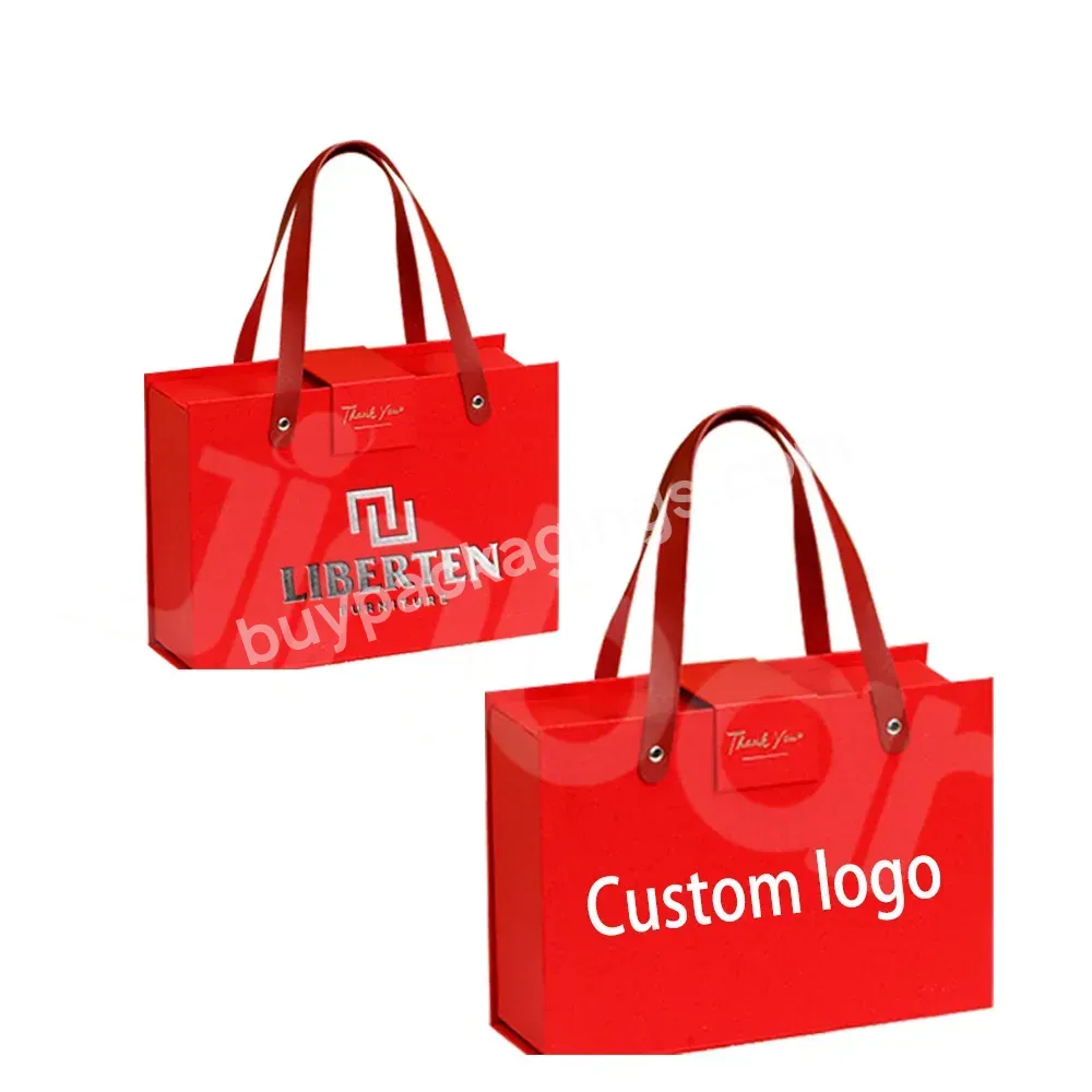 Luxury Custom Logo Rigid Cardboard Red Magnetic Folding Box Portable Paper Red Box With Handles For Artistic Photo Album Boxes - Buy Portable Paper Red Box With Handles,Red Magnetic Folding Box,Artistic Photo Album Boxes.