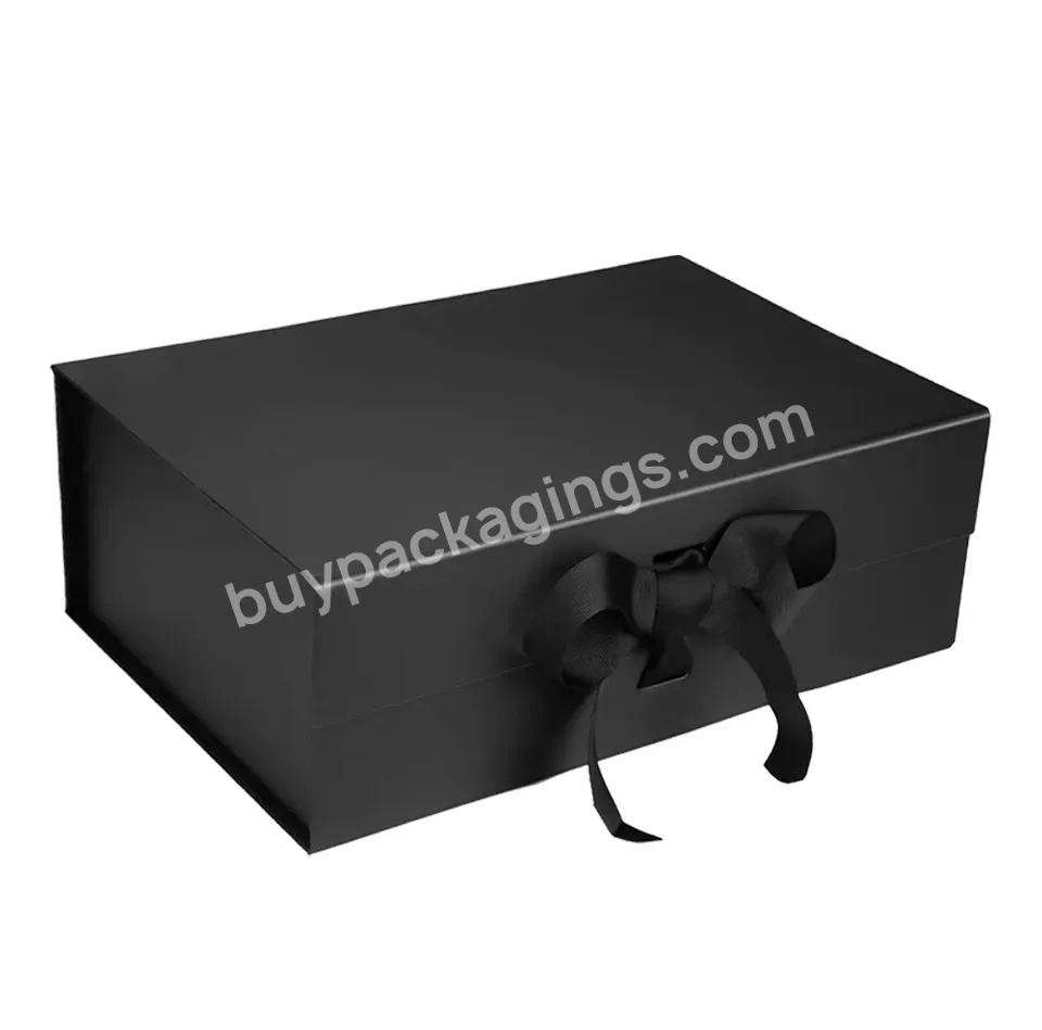 Luxury Full Black Without Logo Suit Clothes Packaging Rigid Box Magnetic Folding Gift Box With Ribbon - Buy Luxury Full Black Without Logo Suit Clothes Packaging Rigid Box Magnetic Folding Gift Box With Ribbon,Gift Box With Magnetic Lid,Gift Box With