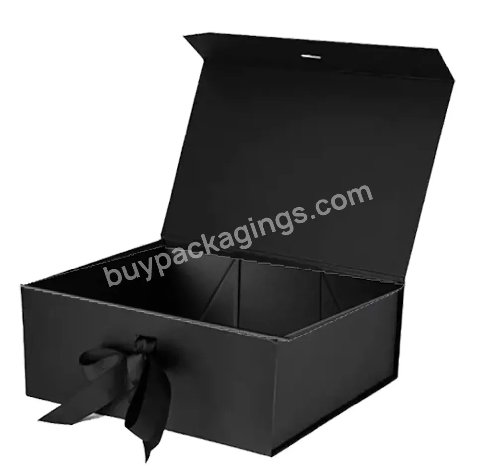 Luxury Full Black Without Logo Suit Clothes Packaging Rigid Box Magnetic Folding Gift Box With Ribbon - Buy Luxury Full Black Without Logo Suit Clothes Packaging Rigid Box Magnetic Folding Gift Box With Ribbon,Gift Box With Magnetic Lid,Gift Box With