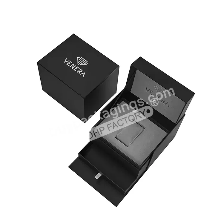 Luxury Handmade Custom Matte Black Fancy Paper Rigid Cardboard Velvet Display Gift Packaging Watch Set Boxes With Custom Logo