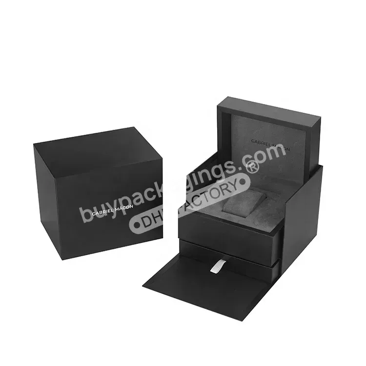 Luxury High Quality Custom Logo Black Rigid Cardboard Paper Gift Packaging Single Watch Box Caja De Regalo Para Reloj