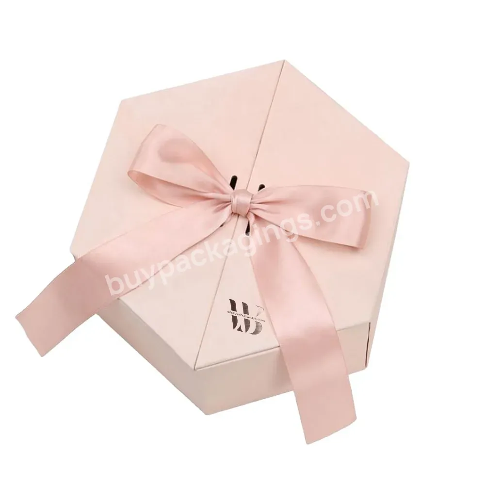 Luxury Matte Pink High Quality Hexagon Ribbon Magnetic Gift Box With Magnetic Closure With Your Logo Printed - Buy High-end Eco Friendly Magnetic Gift Box With Magnetic Closure With Embossed Logo Gold Foil With Sponge Insert,Hot Selling Magnetic Gift