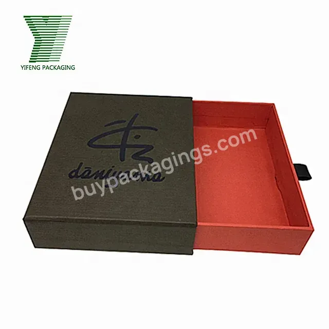 Luxury Personalised Black Foil Logo Textured Paper Box Clothing Packaging Men's T-shirt Sliding Drawer Box For Retail