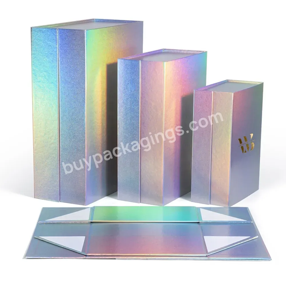 Luxury Shiny Golden Fashion Design Magnet Flap Paper Box Flip Top Custom Colorful Glossy Hologram Metallic Carteras Mariage Cher