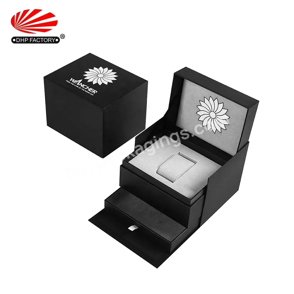 Manufacture Oem Custom Made Gold Stamping Lid And Base Watch Packaging Case Matt Lamination Luxury Storage Watch Gift Box