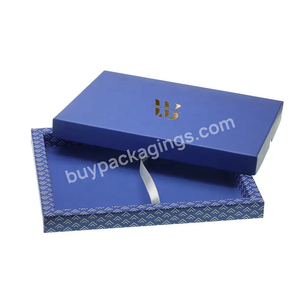 Matt Blue Luxury Customized Design Logo Hot Stamping Packaging Gift Box For Pen Ink Packaging With Lid And Base