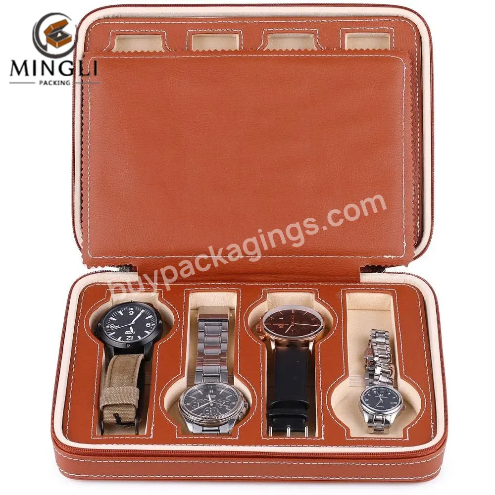 Mingli Hot Sell Pu Leather Watch Display Storage Boxes 8-bit High-end Safety Watch Travel Case