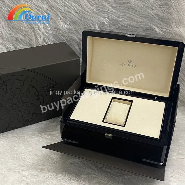 Original Custom Logo Wood Watch Display Box Black Packaging Box For Watch Luxury Wooden Watch Box & Case Cajas Para Reloj