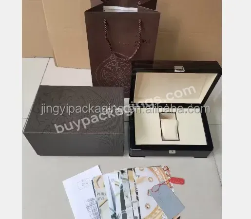 Original Custom Logo Wood Watch Display Box Black Packaging Box For Watch Luxury Wooden Watch Box & Case Cajas Para Reloj