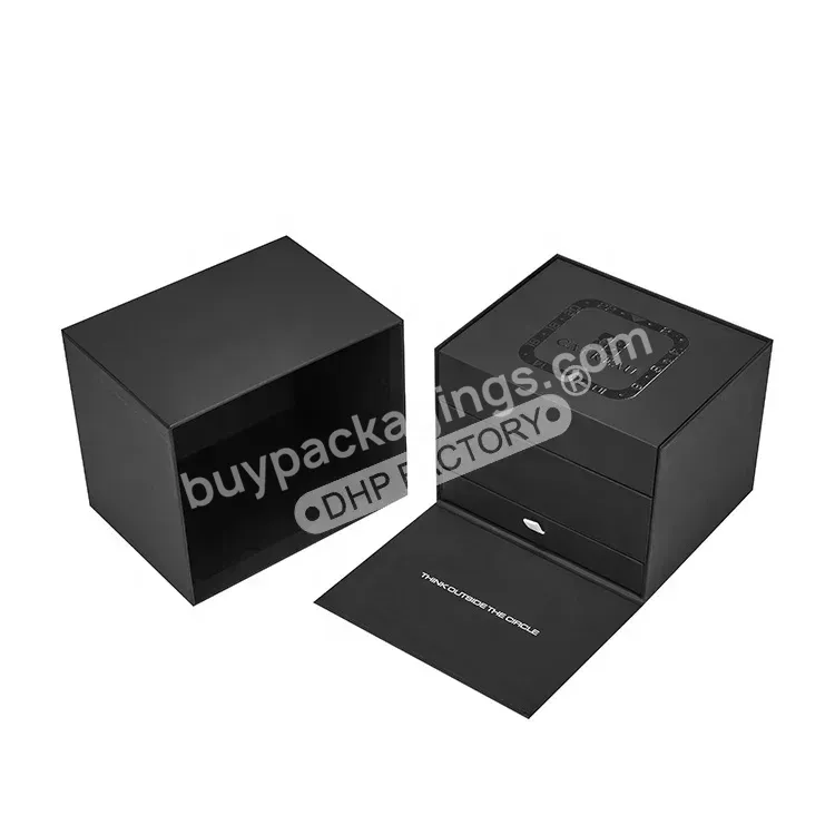 Personalized Luxury Custom Logo Design Black Leatherette Paper Mount Rigid Cardboard Single Jewelry Watch Gift Packaging Box Set