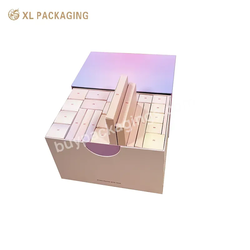 Pink Advent Calendar Box Gift Skin Care Perfume Cosmetic 25 Drawer Lid Calendar Packaging Box With Logo - Buy Lid Calendar Box,Pink 24 Drawer Box,Cosmetic Calendar Packaging Box.