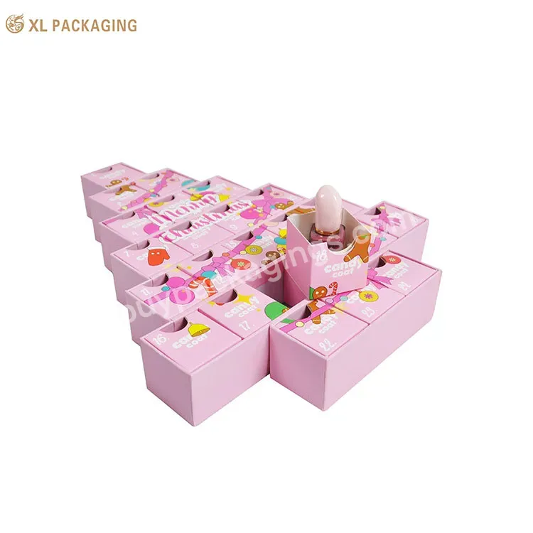 Pink Advent Calendar Box Tree Shape Gift Candy Chocolate Drawer Calendar Box With Logo - Buy Pink Calendar Box,Tree Shape Calendar Box,Chocolate Calendar Box.