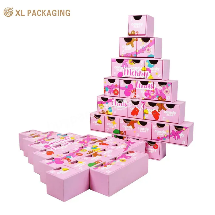 Pink Advent Calendar Box Tree Shape Gift Candy Chocolate Drawer Calendar Box With Logo - Buy Pink Calendar Box,Tree Shape Calendar Box,Chocolate Calendar Box.