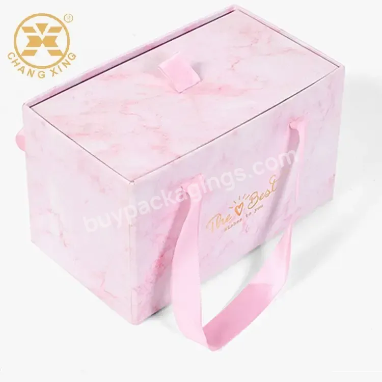 Pink Ribbon Handle Pretty Cardboard Luxury Gift Sponge Packaging Pearl Necklace Box