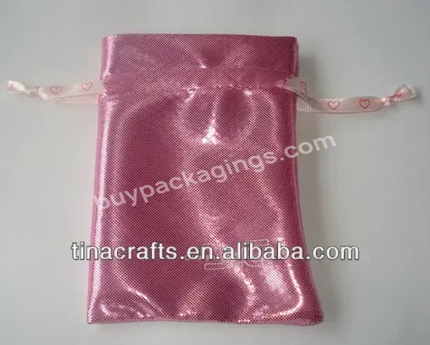 Pink Satin Drawstring Bag