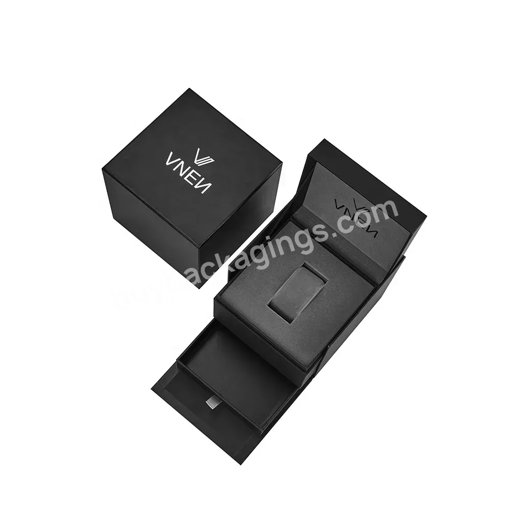 Premium Luxury Matte Black Leatherette Paper Hinged Lid Cardboard Watch Box With Logo