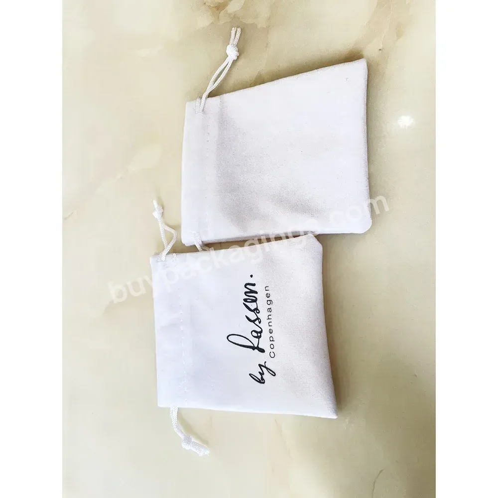 Promotional Drawstring White Velvet Bag Custom Black Logo Printed Drawstring Pouch Packaging Fabric Gift Bags