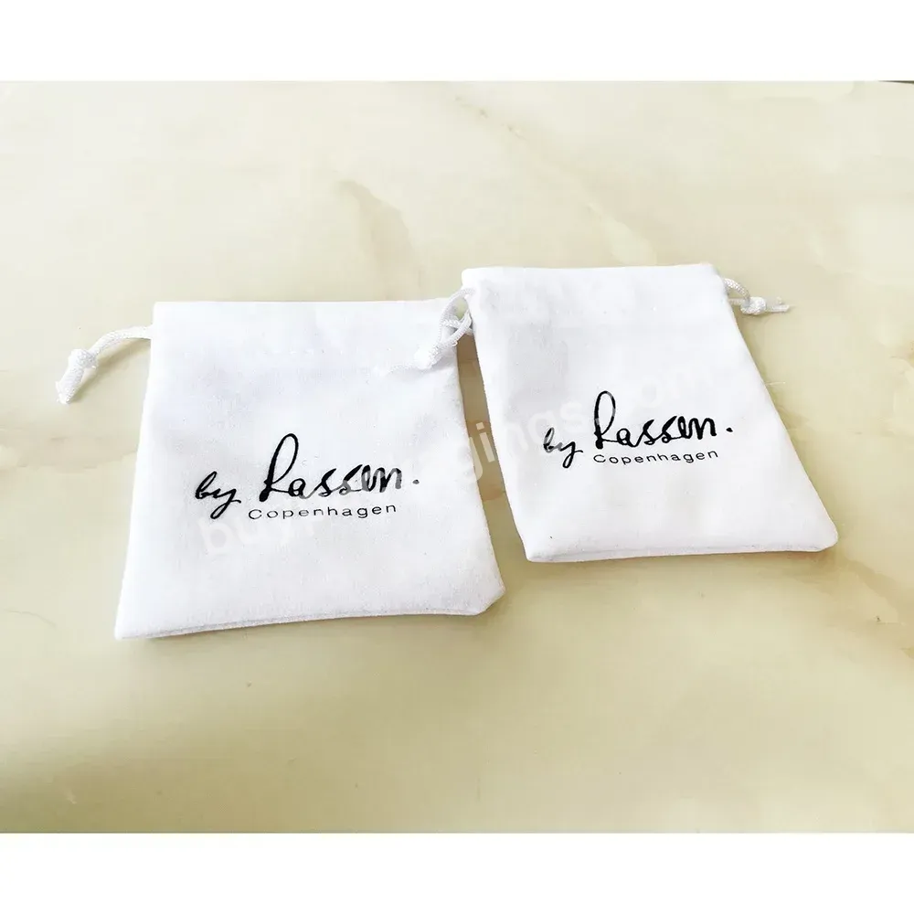 Promotional Drawstring White Velvet Bag Custom Black Logo Printed Drawstring Pouch Packaging Fabric Gift Bags