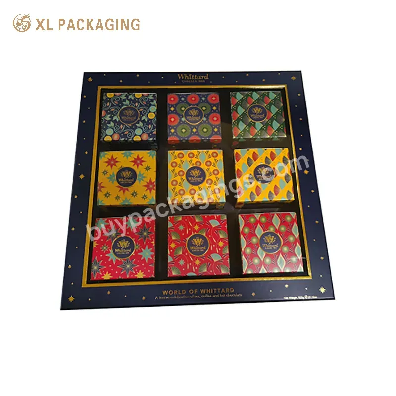 Pvc Window Custom Advent Calendar Box Christmas Season Advent Calendar Packaging Boxes 9pcs Cardboard Paper Boxes Gold Foil - Buy Pvc Window Custom Advent Calendar Box With 9pcs Cardboard Box,Lid And Base Christmas Season Advent Calendar Packaging Bo