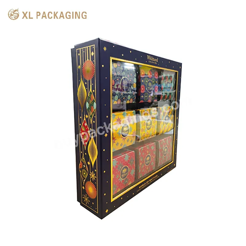 Pvc Window Custom Advent Calendar Box Christmas Season Advent Calendar Packaging Boxes 9pcs Cardboard Paper Boxes Gold Foil - Buy Pvc Window Custom Advent Calendar Box With 9pcs Cardboard Box,Lid And Base Christmas Season Advent Calendar Packaging Bo