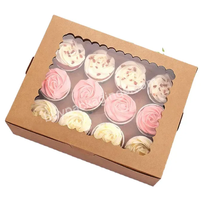 Simple Luxury 12 Cupcake Kraft Paper Muffin Cake Box Transparent Cake Box With Window