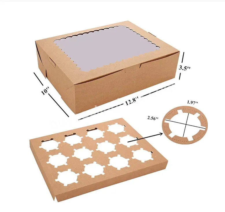 Simple Luxury 12 Cupcake Kraft Paper Muffin Cake Box Transparent Cake Box With Window