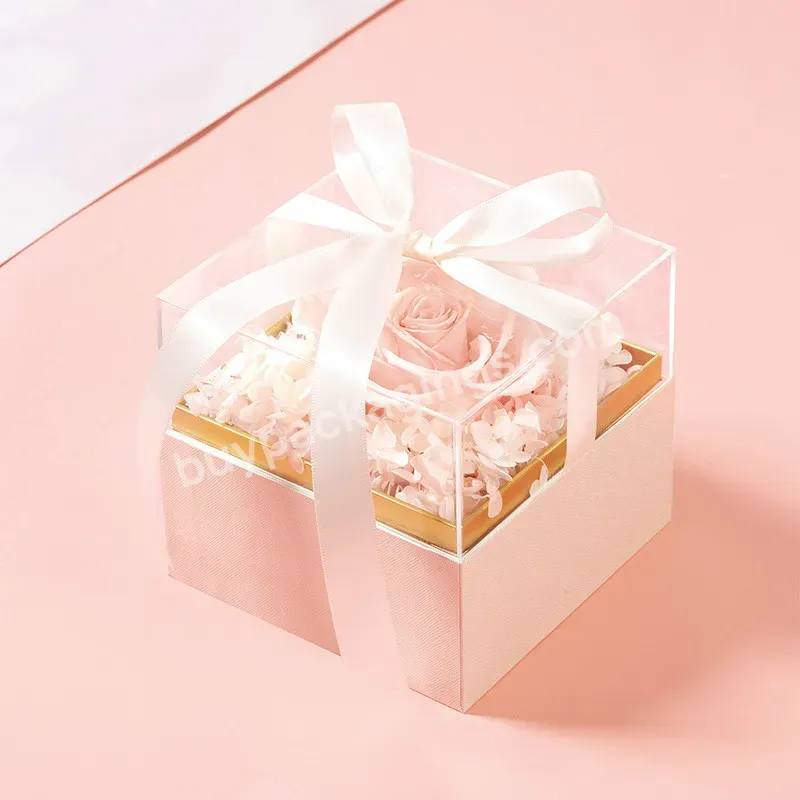 Square Acrylic Gift Box With Ribbon Rose Bouquet Arrangement Surprise Box Craft Diy Present Souvenir Gift Wrapping Boxes - Buy Gift Box With Ribbon Rose Bouquet Arrangement Surprise Box,Square Acrylic Gift Box,Box Craft Diy Present Souvenir Gift Wrap