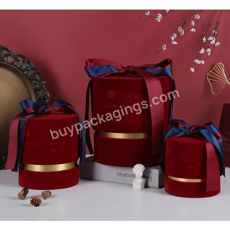 Three Sizes Velvet And Paper Cylinder Gift Box Orange Wine Red For Wedding Valentine Mother's Day Snacks Case - Buy Round Box For Gift,Luxury Velvet Hand Box,Wholesale Cylinder Wedding Paper Box.