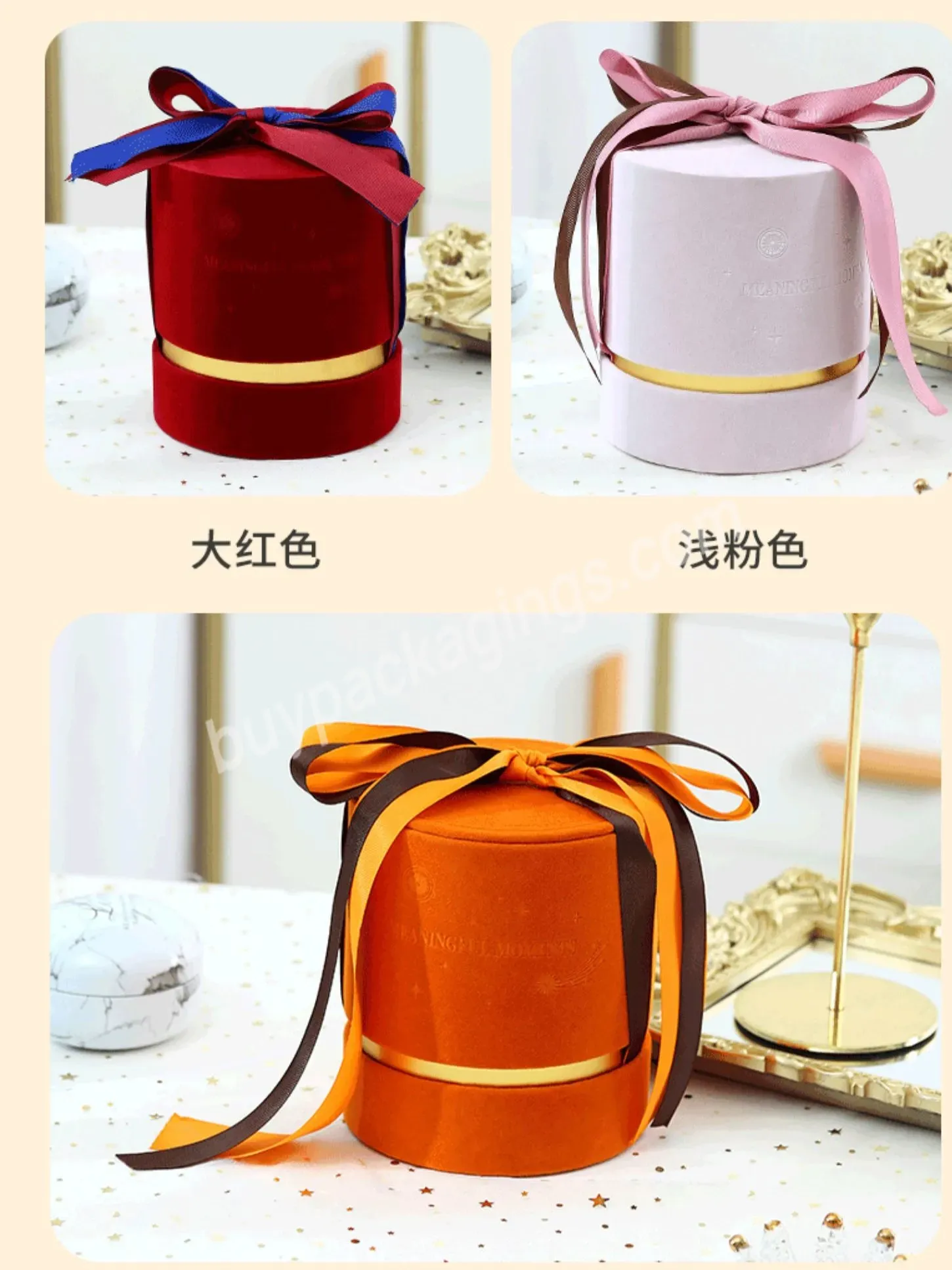 Three Sizes Velvet And Paper Cylinder Gift Box Orange Wine Red For Wedding Valentine Mother's Day Snacks Case - Buy Round Box For Gift,Luxury Velvet Hand Box,Wholesale Cylinder Wedding Paper Box.