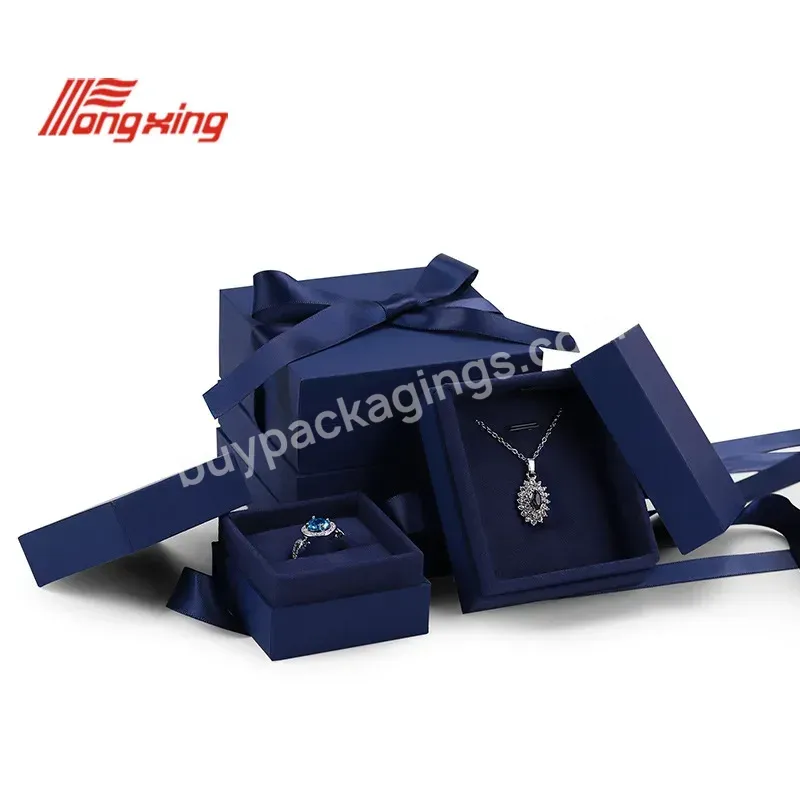 Tongxing Dark Blue 2pcs Packer Ring Box Jewelry Packaging Box Ribbon With Logo Luxury Jewellery Boxes