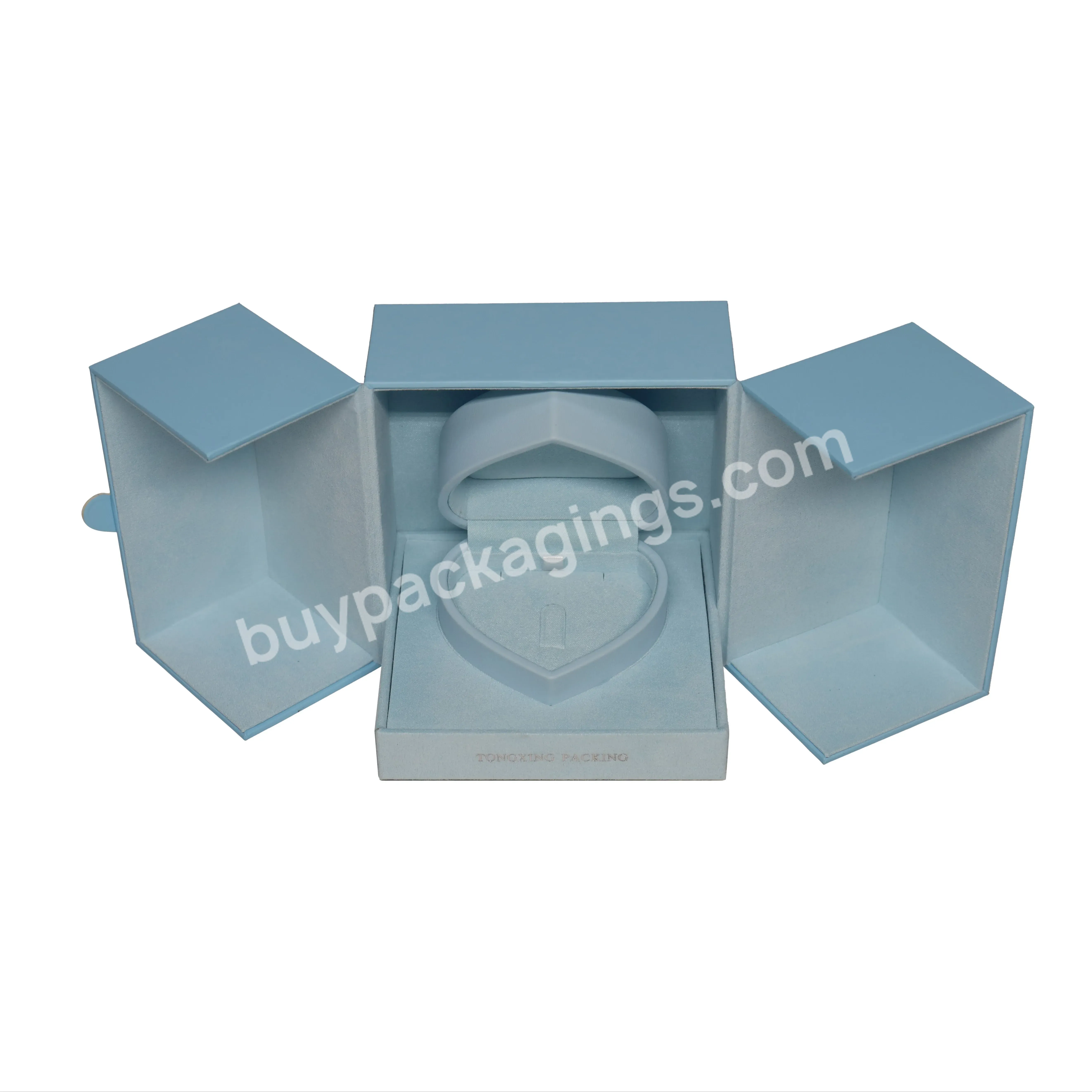 Tongxing Luxury Custom Blue Pu Leather Jewelry Gift Box Large Heart-shaped Ring Box With Elegant Packaging Display