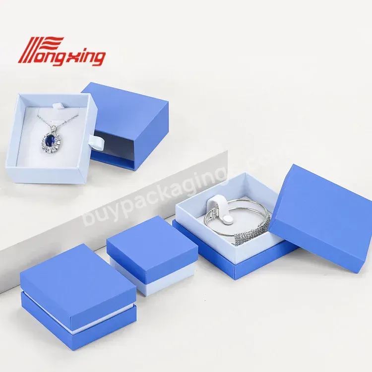 Tongxing New Product Blue Drawer Box Ring Necklace Bracelet Earring Jewelry Box Custom Logo Jewelry Paper Box Packing