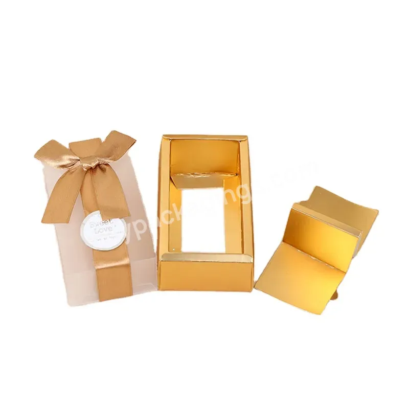 Two Pieces Set Gold Special Paper Cardboard Box With Transparent Pet Lid And Ribbon For Bonbon Chocolate - Buy High Quality Customized Printing Cosmetic Packaging Cardboard Box With Logo Printed,Customized Printing Rectangular Cardboard Candy Packagi