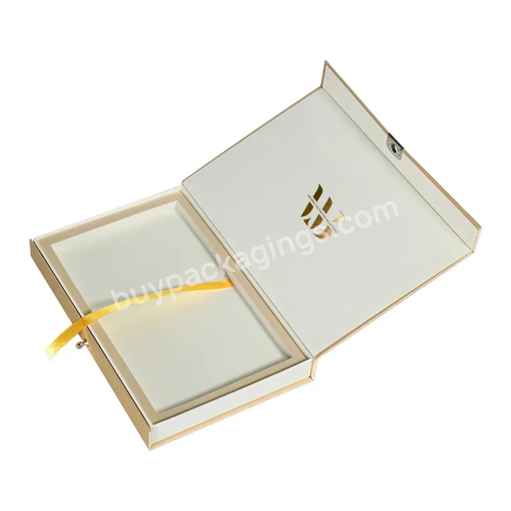 White Customized Design Book Shaped Paper Gift Box With Your Logo Printed With Ribbon Bow For Card Packaging