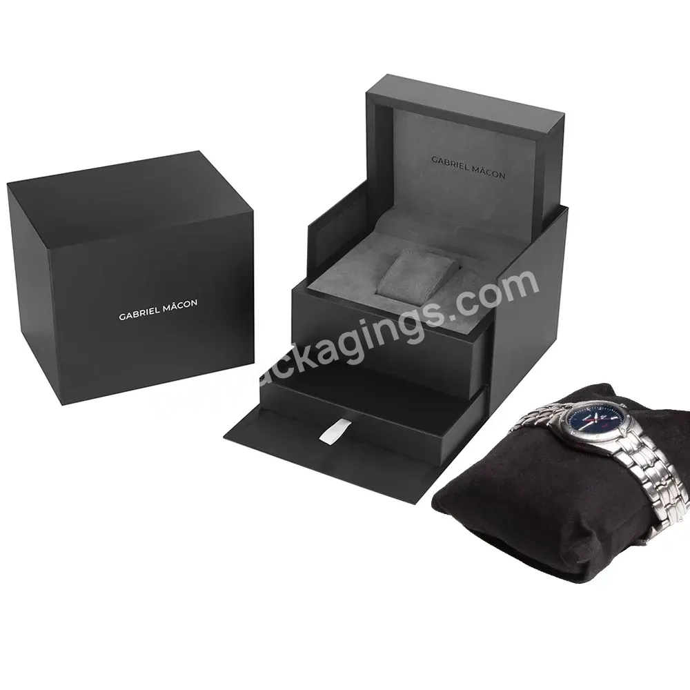 Wholesale Black Paper Cardboard Boxes Leatherette Luxury Printed Custom Logo Watch Display And Packaging