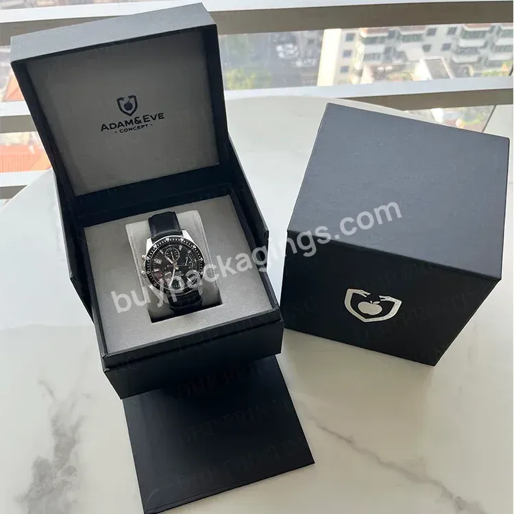 Wholesale Black Paper Cardboard Boxes Leatherette Luxury Printed Custom Logo Watch Display And Packaging