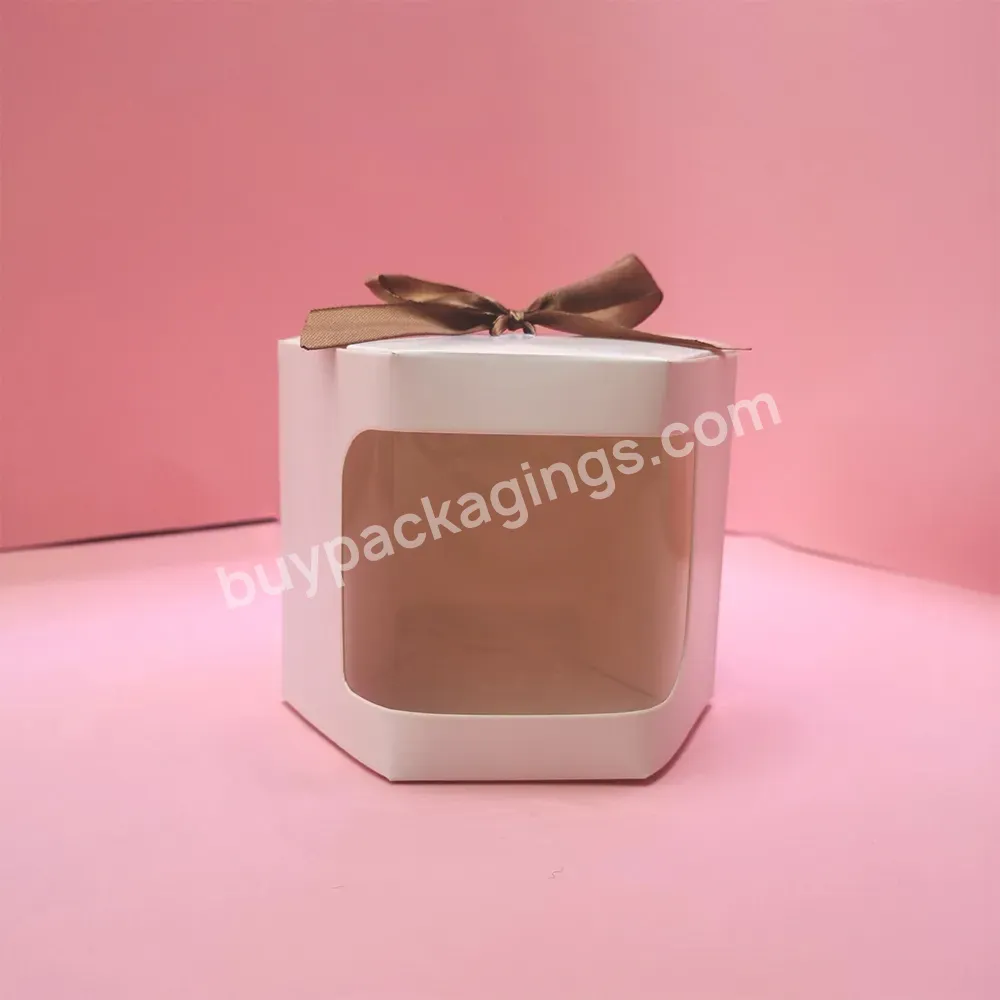 Wholesale Custom Biodegradable Food Grade Bakery Candy Cookie Packaging Kraft Paper Box With Window In Front And Ribbon On Top - Buy Factory Price White Brown Kraft Paper Eco Friendly,Hexagon Shape Custom Size Kraft Box With Pvc Transparent Window,De