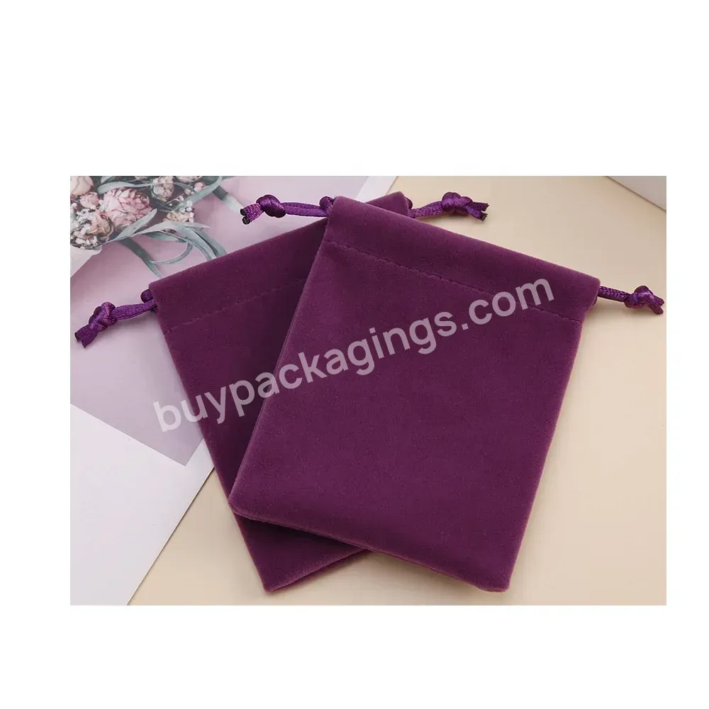 Wholesale Custom Gift Pouch Drawstring Purple Velvet Flannel Jewelry Drawstring Pouch Bag Gift Bag With Custom Logo