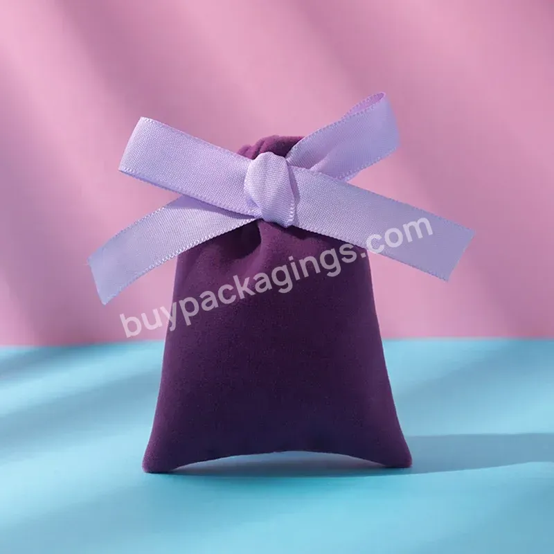 Wholesale Jewelry Packing Pouch Small Drawstring Gift Purple Velvet Bag