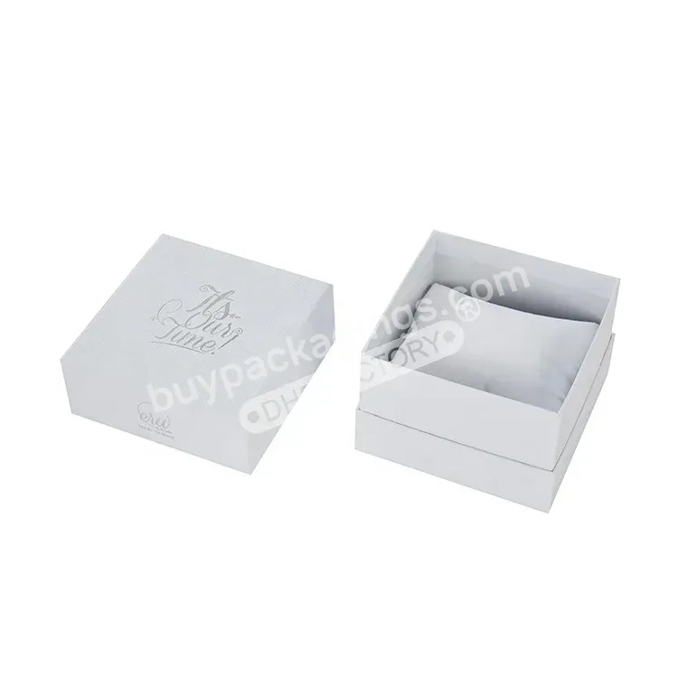 Wholesale Oem Customized Sliver Foil Logo White Texture Paper Rigid Cardboard Watch Gift Packaging Case Box With Pillow Insert