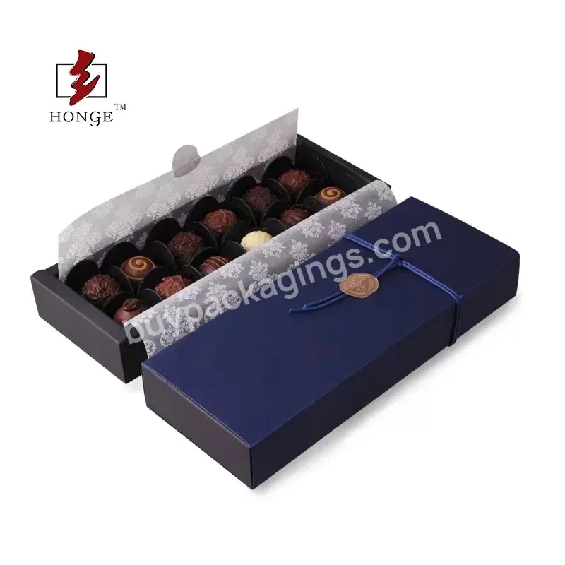 Honge Custom Chocolate Box With Plastic Tray And Butter Paper Rigid Paper Gift Set Box For Birthday Day And Valentine's Day