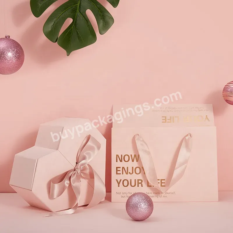 Luxury Heart Shape Girl's Pink Gift Packaging Box With Ribbon Closure - Buy Heart Shape Gift Box For Valentine's Day,Pink Heart Shape Paper Gift Packaging Box For Wedding,Double Side Open Heart Shape Cardboard Gift Box With Ribbon.