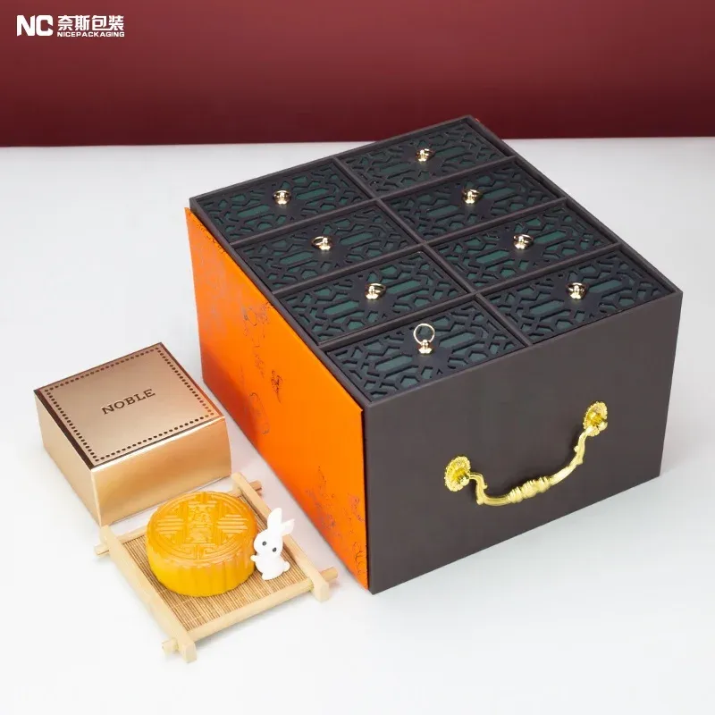 New Packaging 4 8 Pack Moon Cake Box Set Cookies Dessert Packing Sweet Luxury Gift Drawer Paper Box Packaging With Handle