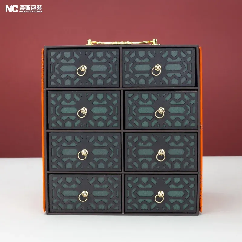 New Packaging 4 8 Pack Moon Cake Box Set Cookies Dessert Packing Sweet Luxury Gift Drawer Paper Box Packaging With Handle