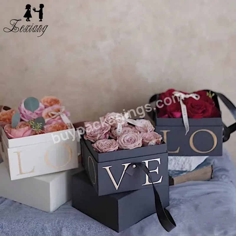 Wholesale Valentine's Day Fashion Square Love Hand-held Flower Paper Box Rose Gift Packaging Box - Buy Square Box Packaging,Flower Boxes For Bouquets,Love Flower Box.