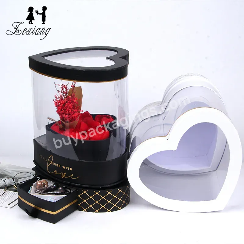 Zexwrap Double-layer Rotating Heart-shaped Valentine's Day Pvc Transparent Luxury Flower Gift Box With Drawer