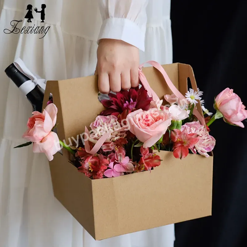 Zexwrap Wholesale High Quality Kraft Paper Portable Flower Cardboard Boxes For Flowers